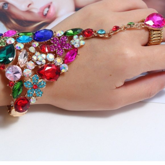 Bracelet ring bright funky 1 piece adjustable ring size colorful fashion ring - Picture 1 of 6